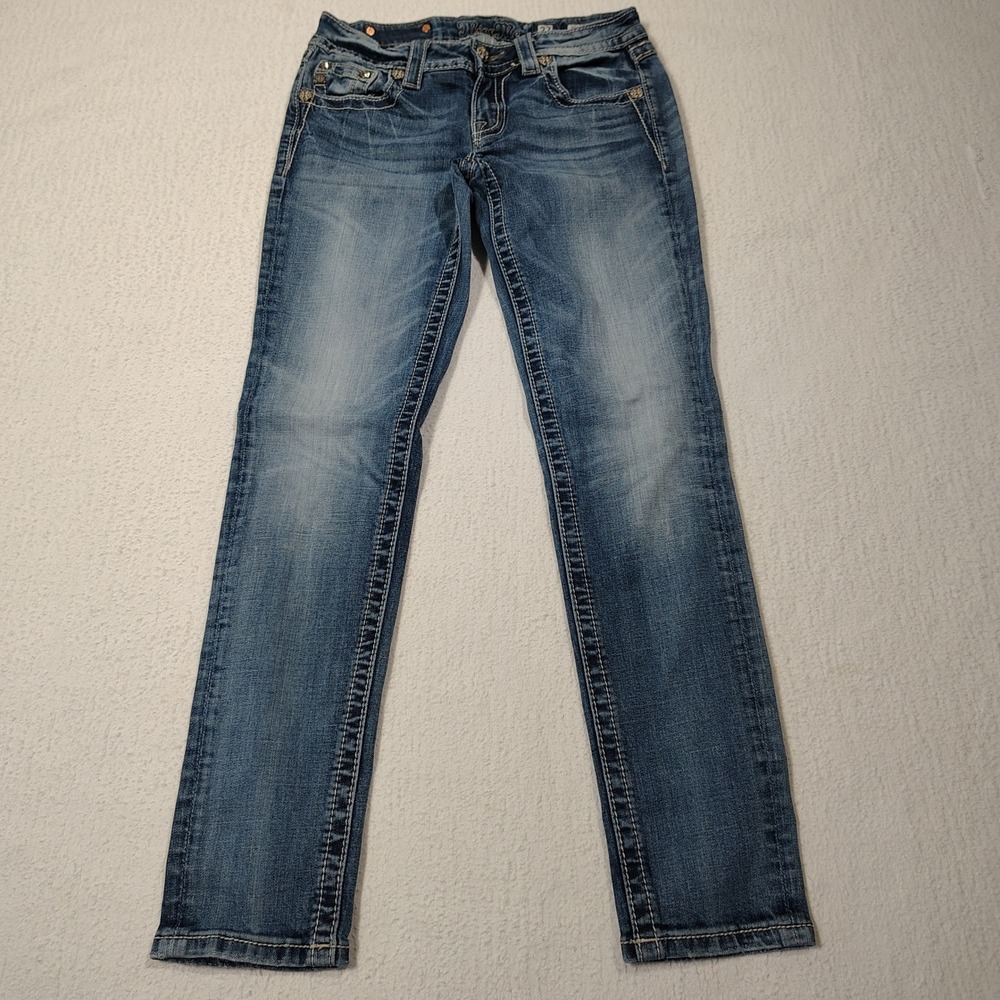 Miss Me Jeans Womens 27 Signature Skinny JP8558S2 Silver Stitch Embellished